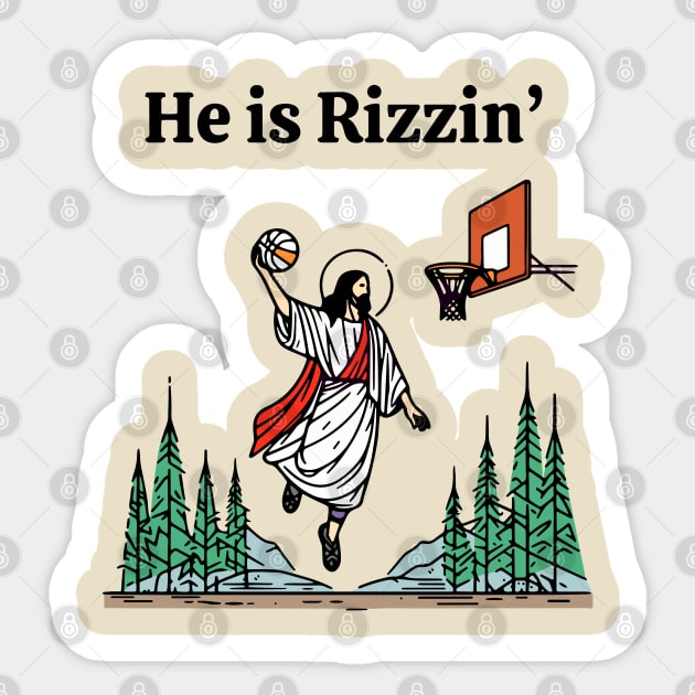 He is Rizzin Funny Easter Jesus Playing Basketball Meme Sticker by KC Crafts & Creations